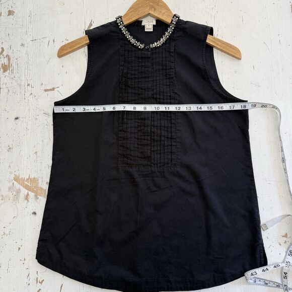 J CREW Blouse Top 4 Pleated High Neck Black Embellished Crystal Sleeveless - Picture 7 of 8